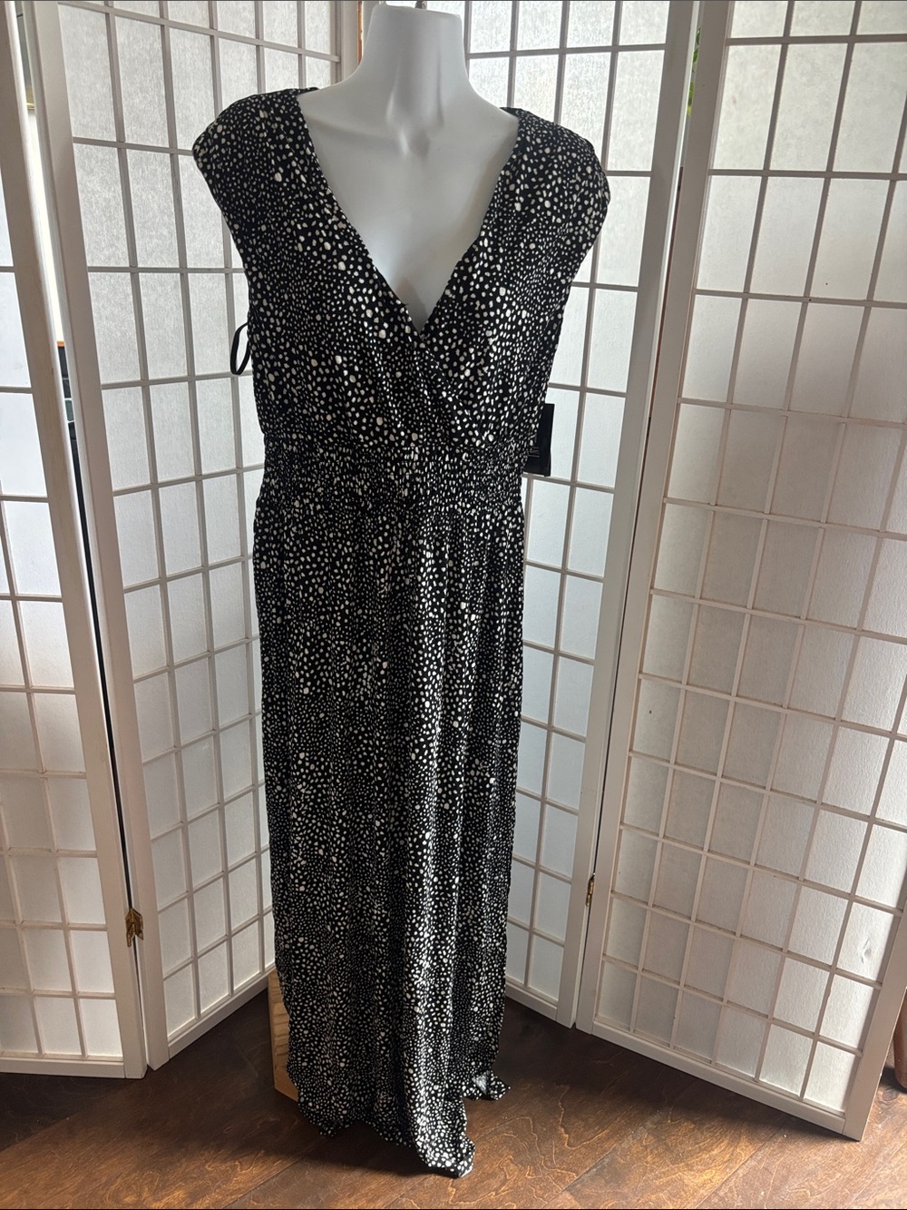 INC International Concepts Black Maxi Dress with White Polka Dot Print